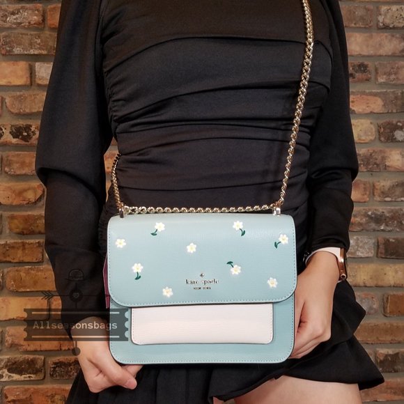 Kate Spade Remi Embroidered Lea Aphrodite Green SPRING Flap Chain Crossbody NWT - Picture 6 of 6